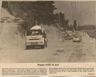 Getting ready for paving new section of Highway 3A at the old Kokanee Lodge site at 2 mile-1960's Nelson Daily News article Mary Carne files Mary Carne files